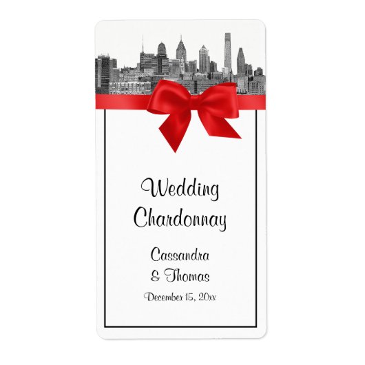 Philadelphia Skyline Etch BW Red Wine Label (Vorne)
