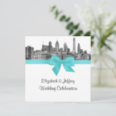 Philadelphia Skyline Etch BW Robin Egg Blu Wedding Einladung (Stehend Vorderseite)