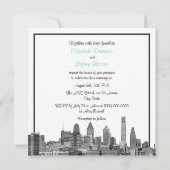 Philadelphia Skyline Etch BW Robin Egg Blu Wedding Einladung (Rückseite)