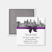 Philadelphia Skyline Etch BW Save the Date Lila Magnet (Vorderseite/Rückseite)