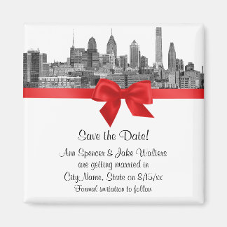Philadelphia Skyline Etch BW Save the Date rot Magnet