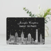 Philadelphia Skyline Etch Starry DIY BG Sweet 16 H Einladung (Stehend Vorderseite)