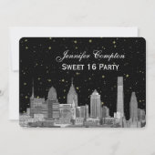 Philadelphia Skyline Etch Starry DIY BG Sweet 16 H Einladung (Vorderseite)