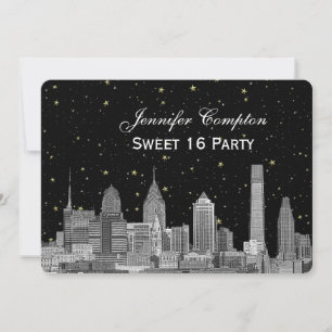 Philadelphia Skyline Etch Starry DIY BG Sweet 16 H Einladung