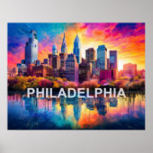 Philadelphia Skyline Farbenfrohe urbane Kunst Poster (Vorne)