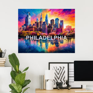 Philadelphia Skyline Farbenfrohe urbane Kunst Poster