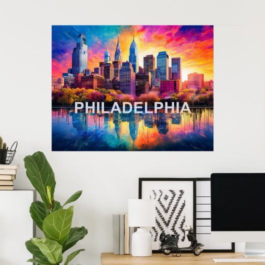Philadelphia Skyline Farbenfrohe urbane Kunst Poster (Heimbüro)