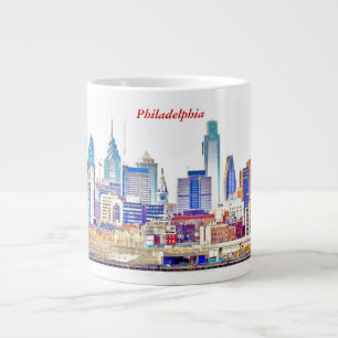 Philadelphia-Skyline-Farbscizze Riesentasse Jumbo-Tasse