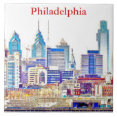 Philadelphia-Skyline-Farbskizze-Fliese Fliese (Vorderseite)