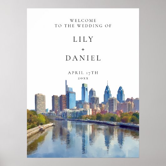 Philadelphia Skyline Hochzeits-Willkommensschild Poster (Vorne)