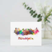 Philadelphia skyline im Watercolor Postkarte (Stehend Vorderseite)