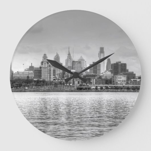 Philadelphia-Skyline in Schwarzweiß Große Wanduhr (Vorderseite)