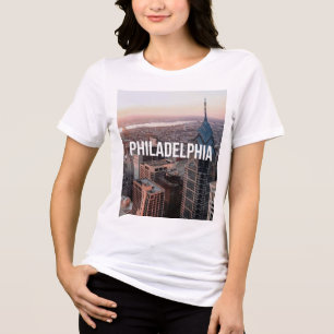 Philadelphia Skyline Luftbild Typography Stadt Tri-Blend Shirt