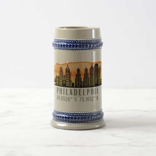 Philadelphia Skyline Map Koordinaten Bierglas (Mittel)