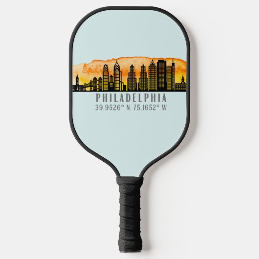Philadelphia Skyline Map Koordinaten Pickleball Schläger (Vorderseite)