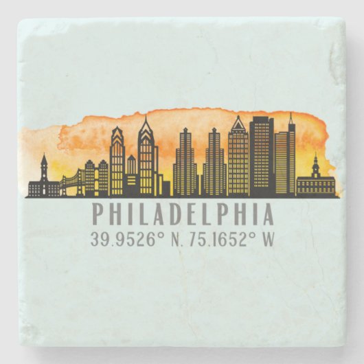 Philadelphia Skyline Map Koordinaten Steinuntersetzer (Vorderseite)