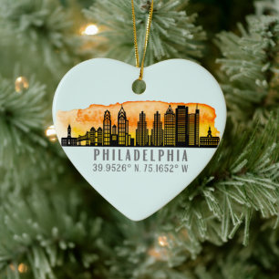 Philadelphia Skyline Map Koordiniert Personalisier Keramik Ornament
