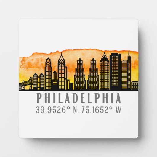 Philadelphia Skyline Map Koordiniert Tabletop Fotoplatte (Vorderseite)