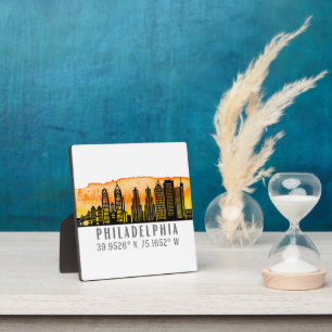 Philadelphia Skyline Map Koordiniert Tabletop Fotoplatte