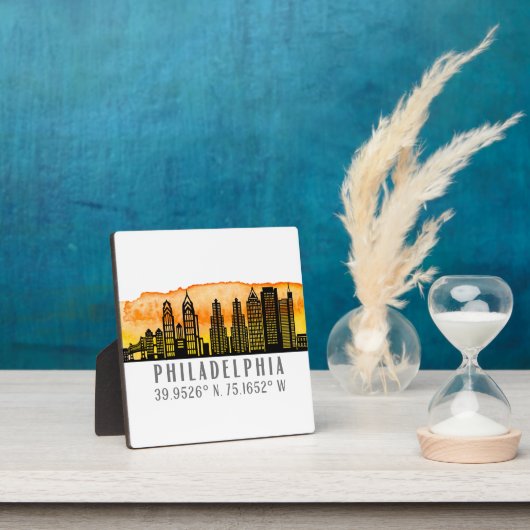 Philadelphia Skyline Map Koordiniert Tabletop Fotoplatte (InSitu)