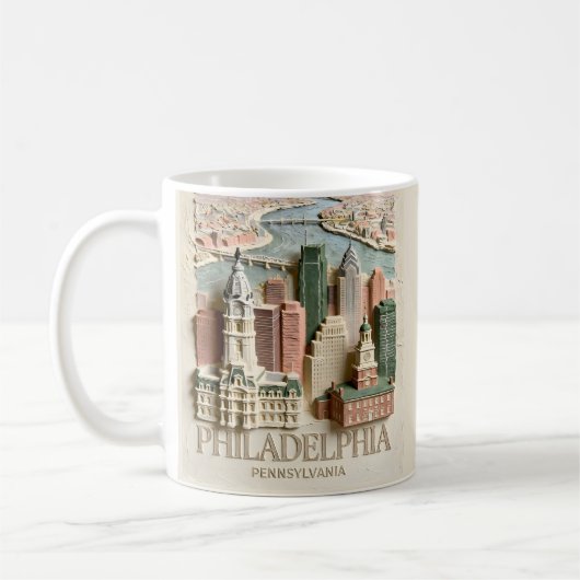 Philadelphia Skyline Modern Textured Cityscape Kaffeetasse (Links)