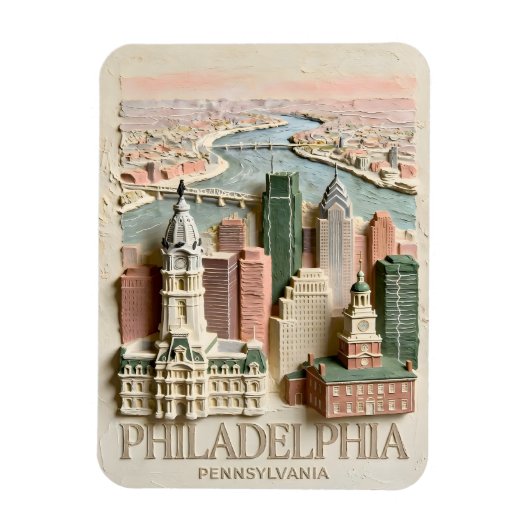 Philadelphia Skyline Modern Textured Cityscape Magnet (Vertikal)