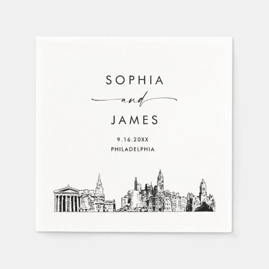 Philadelphia Skyline Moderner Hochzeitscocktail Serviette (Vorderseite)