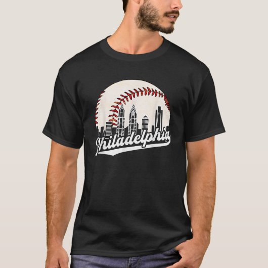 Philadelphia Skyline Philly Cityscape Baseball Ret T-Shirt (Vorderseite)