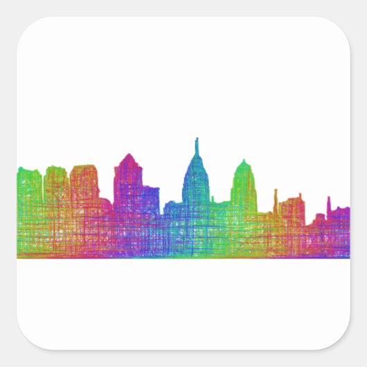Philadelphia Skyline Quadratischer Aufkleber (Vorderseite)