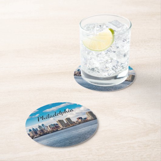 Philadelphia Skyline Runder Pappuntersetzer (Vor Ort)