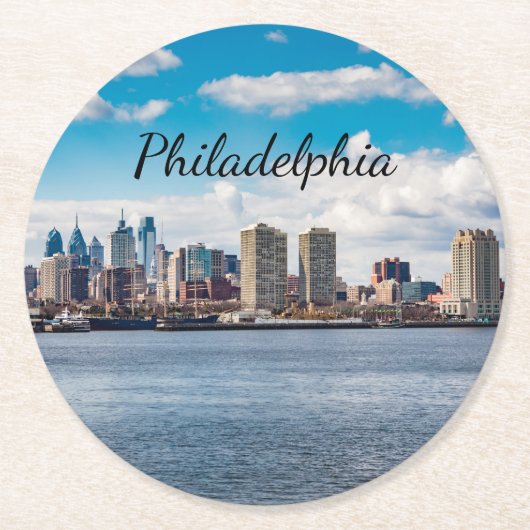 Philadelphia Skyline Runder Pappuntersetzer (Vorderseite)