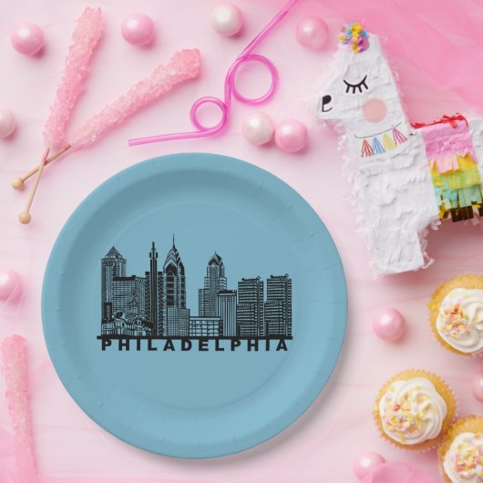 Philadelphia Skyline Silhouette Pappteller (Party)