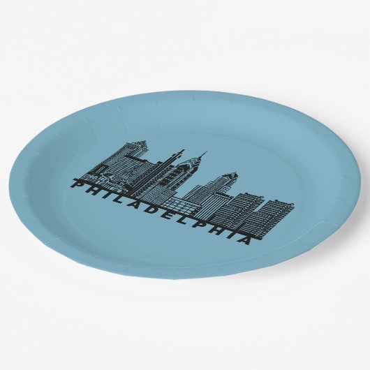 Philadelphia Skyline Silhouette Pappteller (Schrägansicht)
