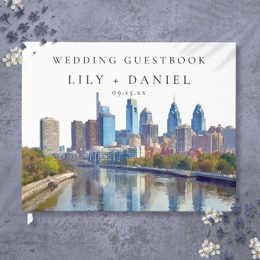 Philadelphia Skyline Watercolor Wedding Gästebuch