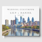 Philadelphia Skyline Watercolor Wedding Gästebuch (Vorderseite)