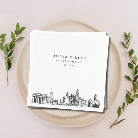 Philadelphia Skyline Wedding Paper Cocktail Napkin Serviette