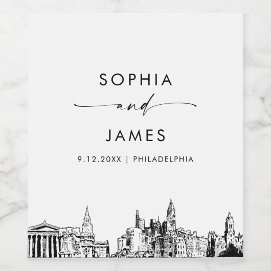Philadelphia Skyline Weinetikett (Einzelnes Label)