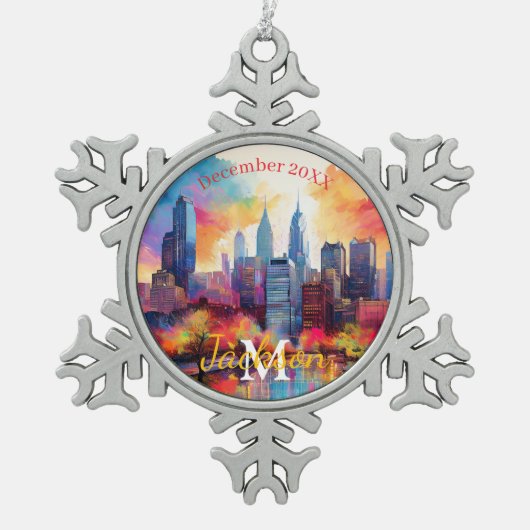 Philadelphia Snowflake Weihnachtsschmuck Schneeflocken Zinn-Ornament (Vorderseite)