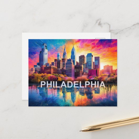 Philadelphia Stadt der Brüderlichen Liebe Postkarte (Vorderseite/Rückseite Beispiel)