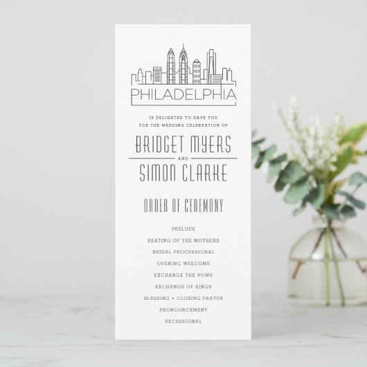 Philadelphia Stylized Skyline | Hochzeitsprogramm Einladung (Stehend Vorderseite)