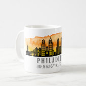 Philadelphia Sunset Skyline Map Koordinaten Kaffeetasse (Vorderseite Links)