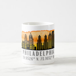 Philadelphia Sunset Skyline Map Koordinaten Kaffeetasse