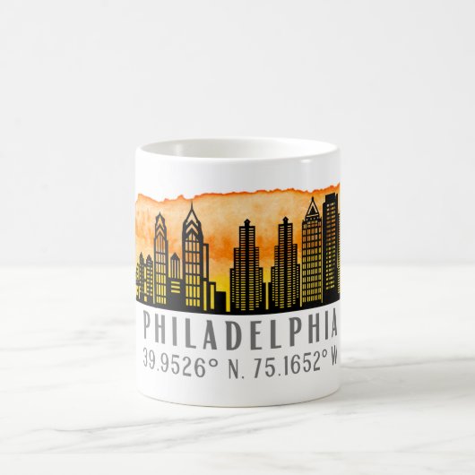 Philadelphia Sunset Skyline Map Koordinaten Kaffeetasse (Mittel)