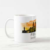 Philadelphia Sunset Skyline Map Koordinaten Kaffeetasse (Links)