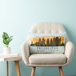 Philadelphia Sunset Skyline Map Koordinaten Lendenkissen