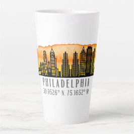 Philadelphia Sunset Skyline Map Koordinaten Milchtasse
