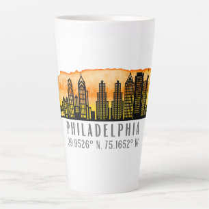 Philadelphia Sunset Skyline Map Koordinaten Milchtasse