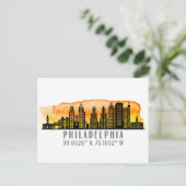 Philadelphia Sunset Skyline Map Koordinaten Postkarte (Stehend Vorderseite)