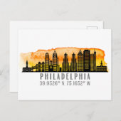 Philadelphia Sunset Skyline Map Koordinaten Postkarte (Vorne/Hinten)