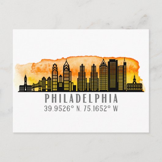 Philadelphia Sunset Skyline Map Koordinaten Postkarte (Vorderseite)